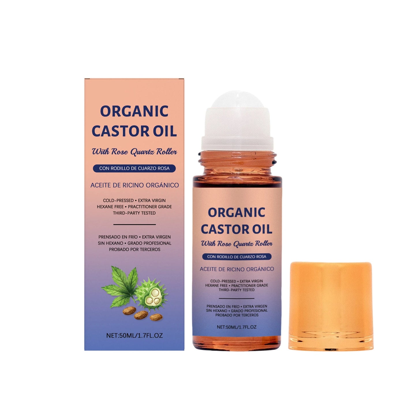Organic Castor Oil Roll-On with Rose Quartz Roller